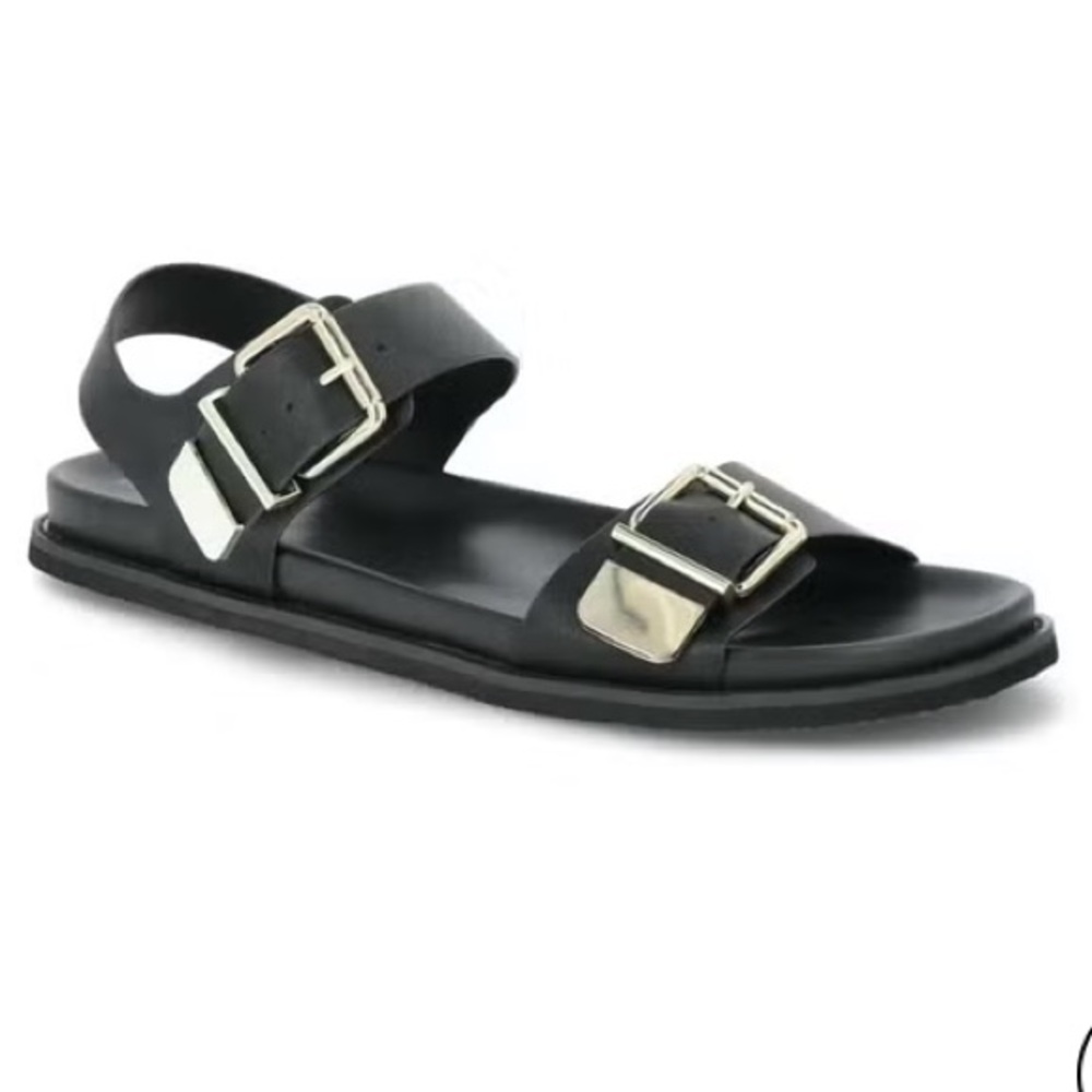 Free assembly Black Buckle Strap Sandals with Gold Accents